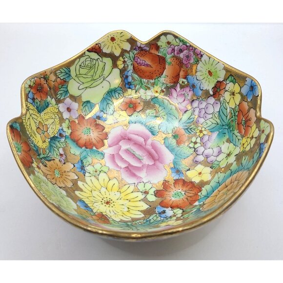 Chinese Famille Rose Porcelain Millefleur1000 Flower Gilt Lotus Display Bowl - Picture 7 of 13